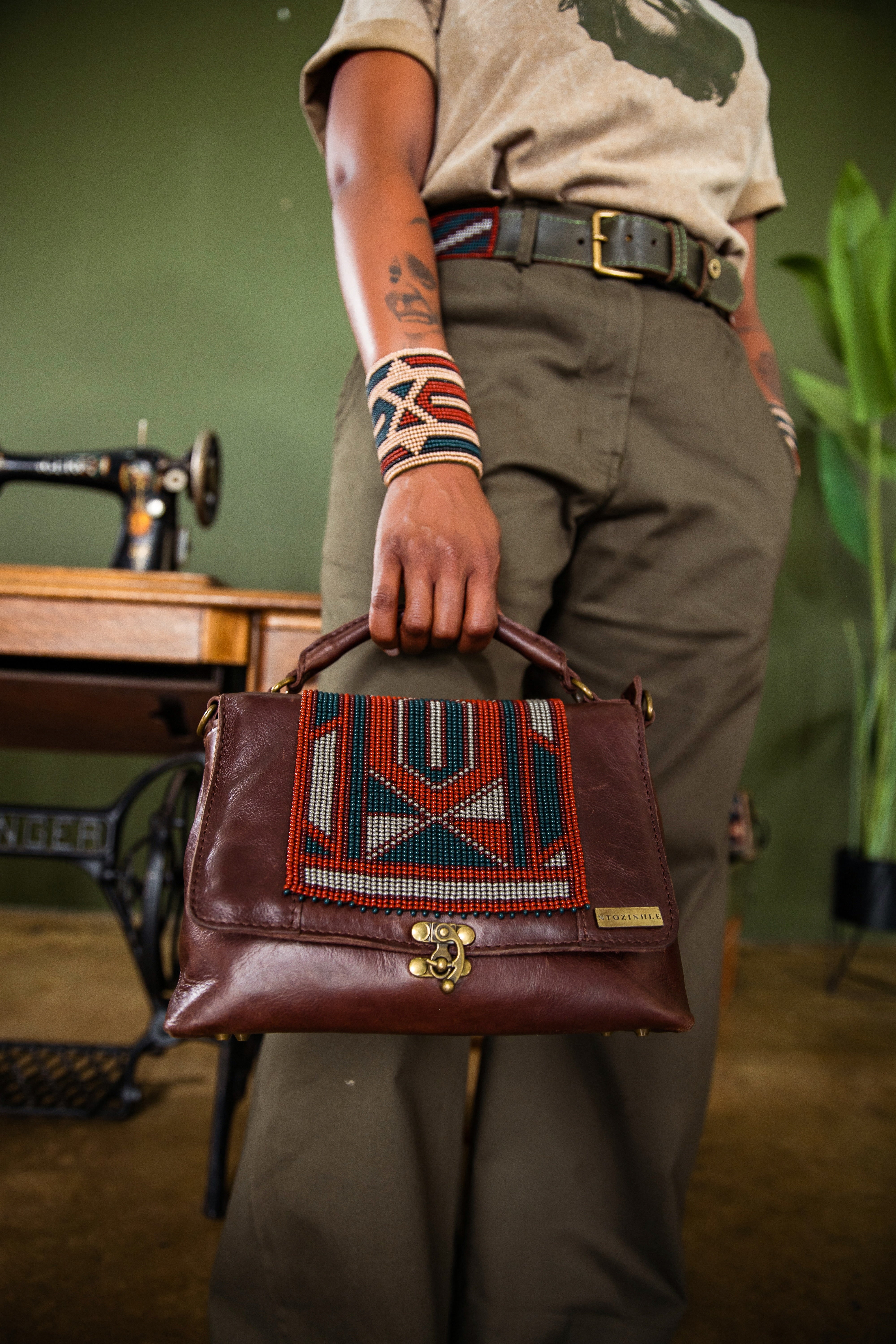 Military Beaded Postman Bag