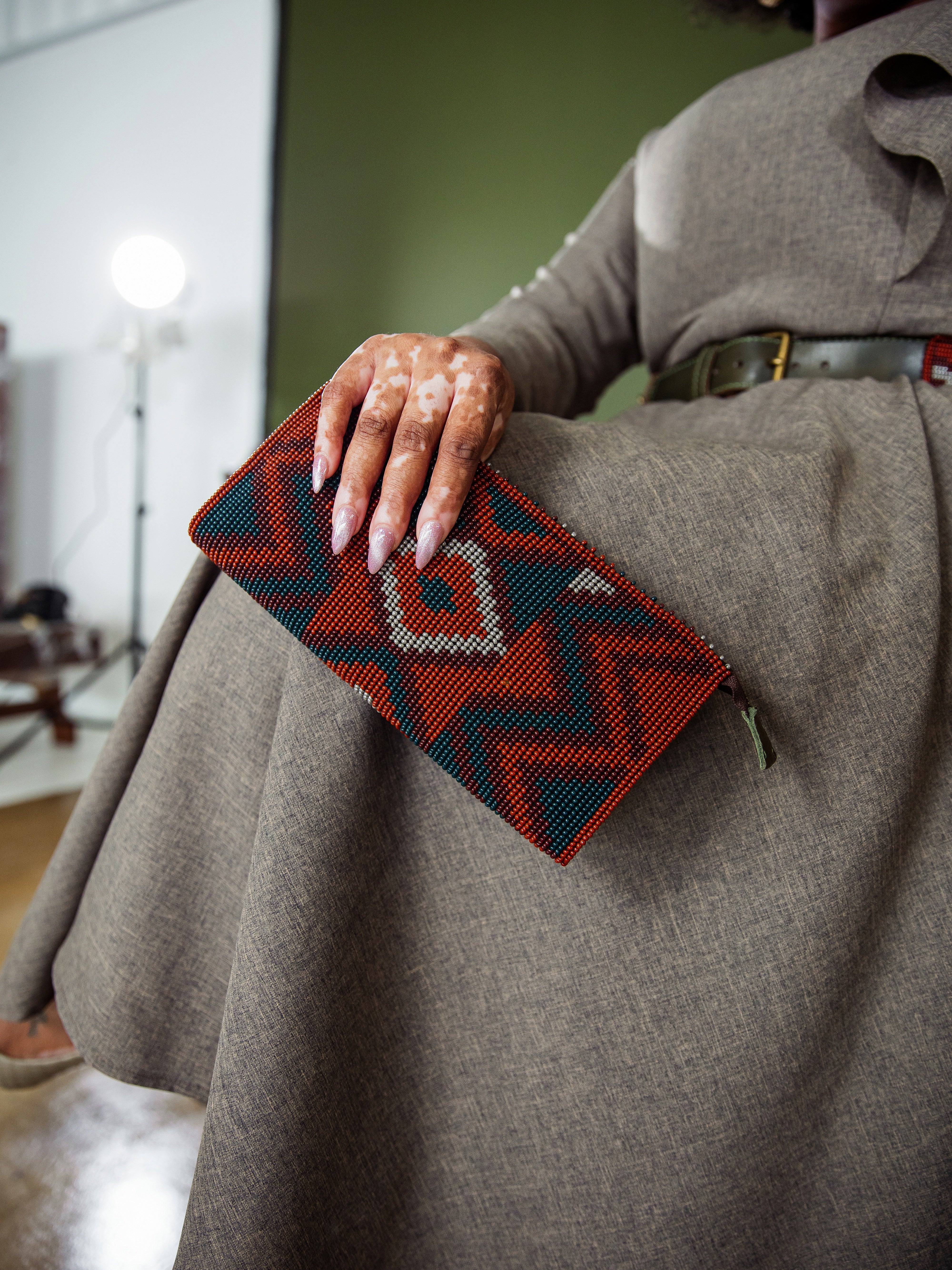 Military Brown Beaded Purse