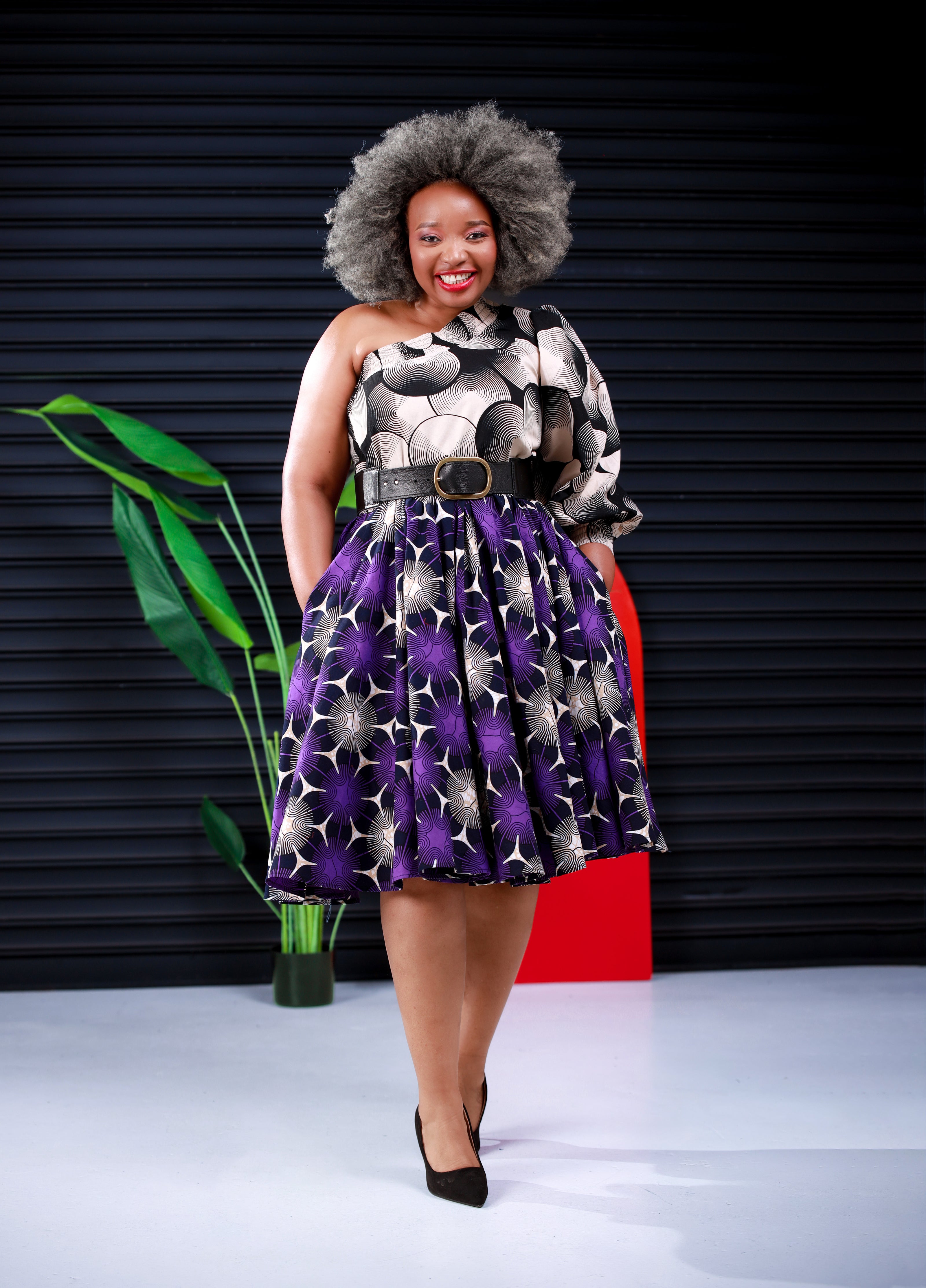 Nozizwe One-Sleeve Print Dress