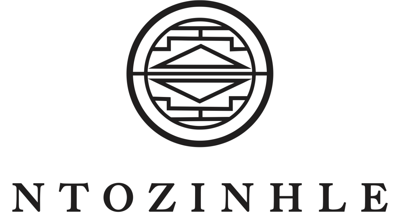 Black and white logo with geometric design and text 'NTOZINHLE' on a white background