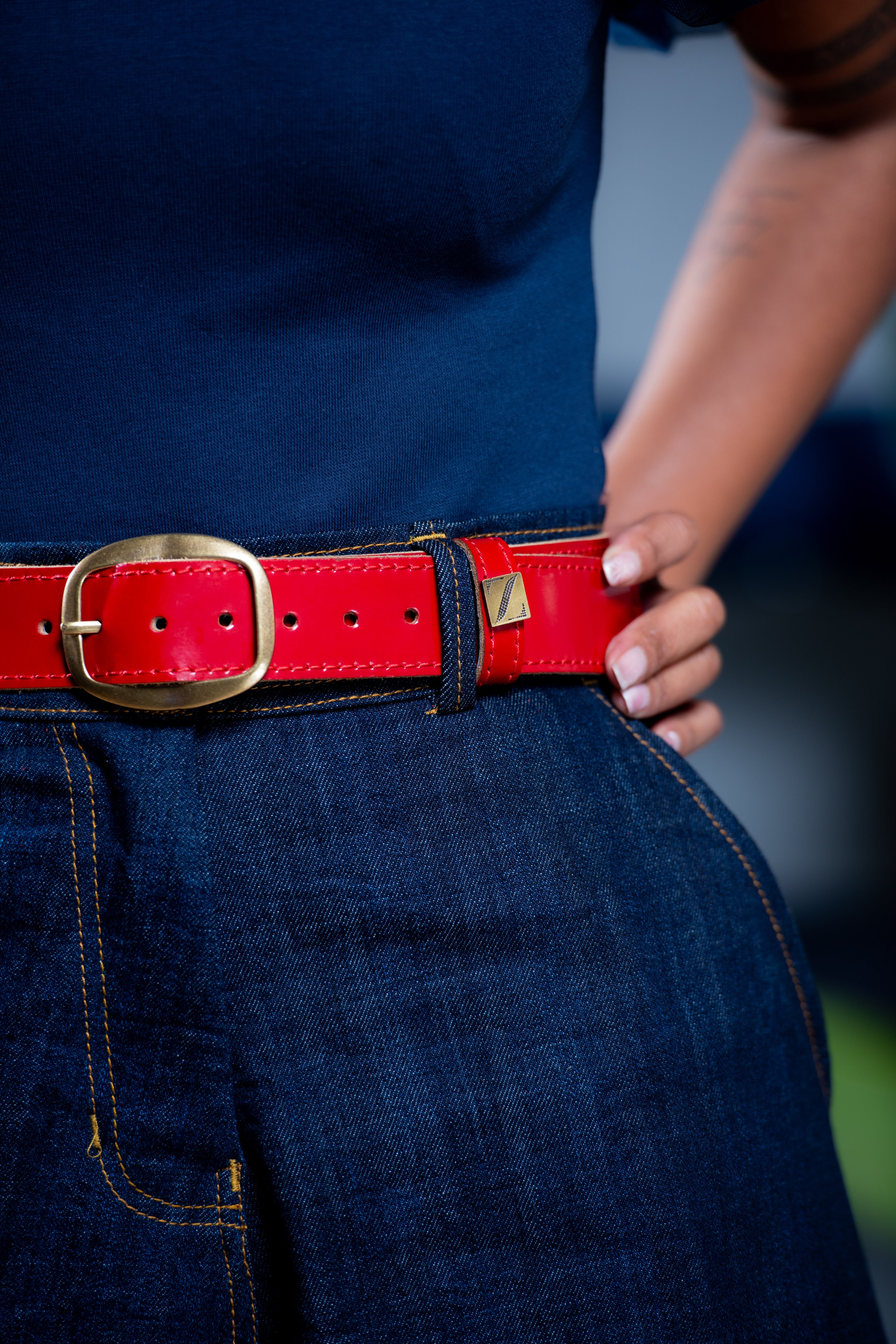 Red Slim Leather Belt
